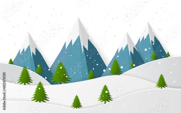 Obraz The flat vector winter scene design of mountains