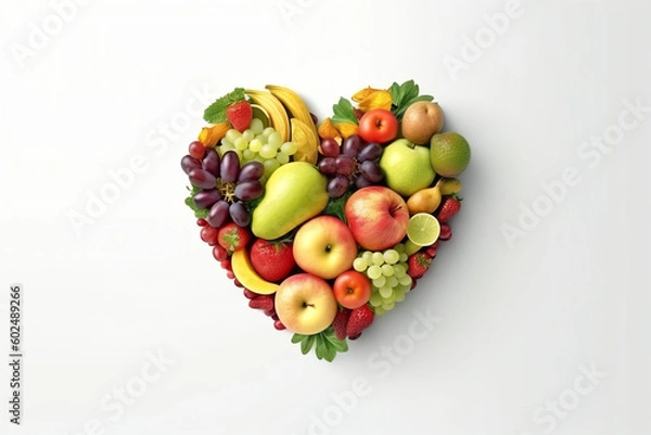 Fototapeta Heart formed with fruits, AI generated
