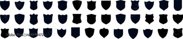 Fototapeta Shields set. Collection of security shield icons with contours and linear signs. Design elements for concept of safety and protection. Vector illustration