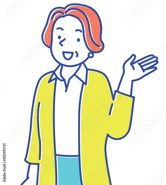 Obraz 笑顔で案内する上品なシニア女性