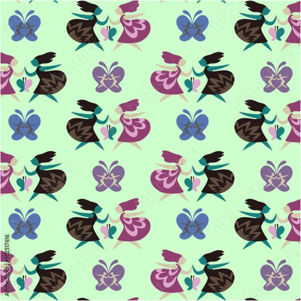 Obraz ドレスと着た双子の妖精と蝶々のパターン模様