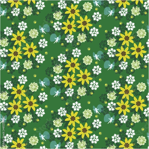 Obraz 野の花と妖精のパターン模様