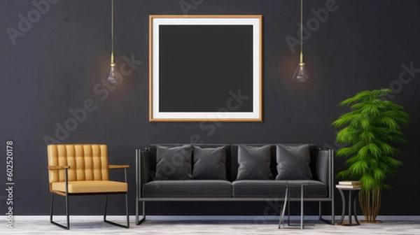 Fototapeta Beautiful Copy Room Mockup With Empty Picture On A Flat Wall Created With The Help Of Artificial Intelligence