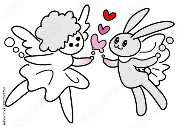 Obraz 天使とウサギとハート