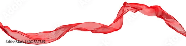 Fototapeta Abstract wave flowing red fabric on transparent. 3d render
