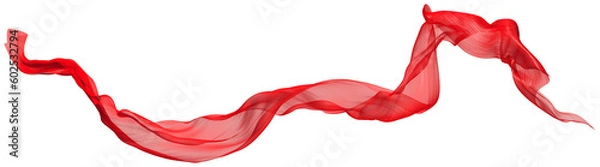 Fototapeta Abstract wave flowing red fabric on transparent. 3d render
