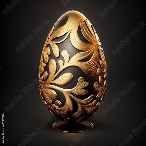 Obraz Gold egg on a black background. Generative AI