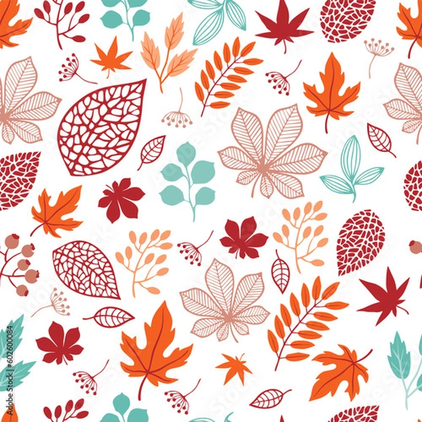 Fototapeta seamless pattern with autumn leaves