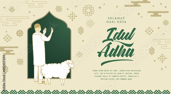 Fototapeta Selamat Idul Adha.Translation: Happy Eid Al Adha Mubarak. Eid al-Adha Greeting with typography and illustration. vector illustration.