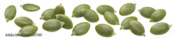Fototapeta Pumpkin green seed set isolated on white background. Single and double seeds