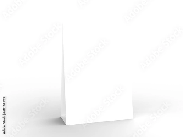 Fototapeta White Paper Stand Table Talker. Tent Table Card. PNG file. 3d render. Blank Mockup.