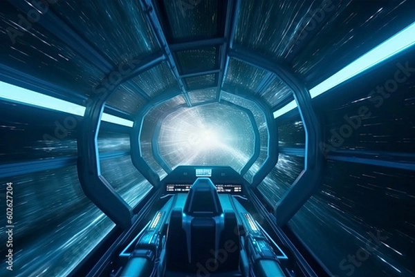 Fototapeta Inside of a Spaceship Driving at Hyper Speed, Space Travelers flying through the space