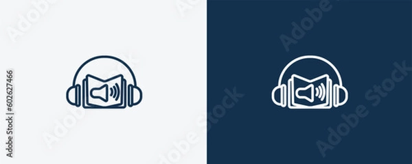 Fototapeta audio book icon. Outline and filled audio book icon from education and science collection. Linear vector isolated on white and dark blue background. Editable audio book symbol.