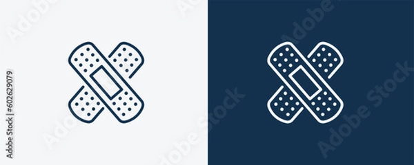 Obraz band aid icon. Outline band aid icon from health and medical collection. Linearvector isolated on white and dark blue background. Editable band aid symbol.