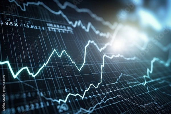 Fototapeta Immersive HUD interface stock market analytics graphs. investment, financial management and money related banking products hi tech Concept.AI Generated