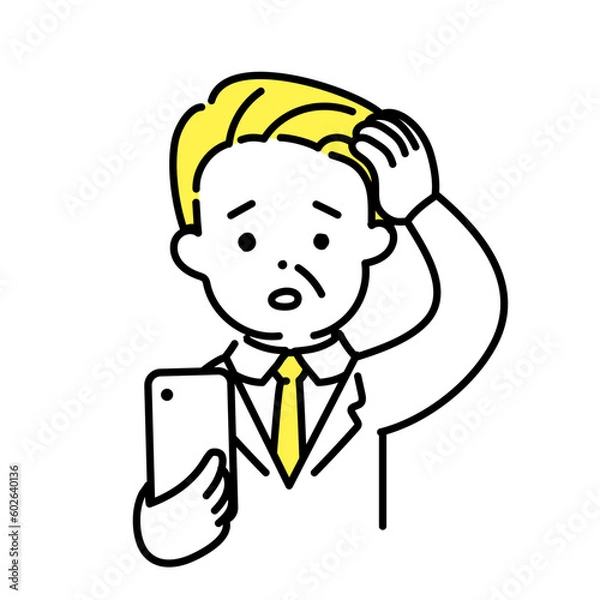 Fototapeta かわいい人物のイラストシリーズ _ オフィスワーカー_シニア _ 戸惑う
