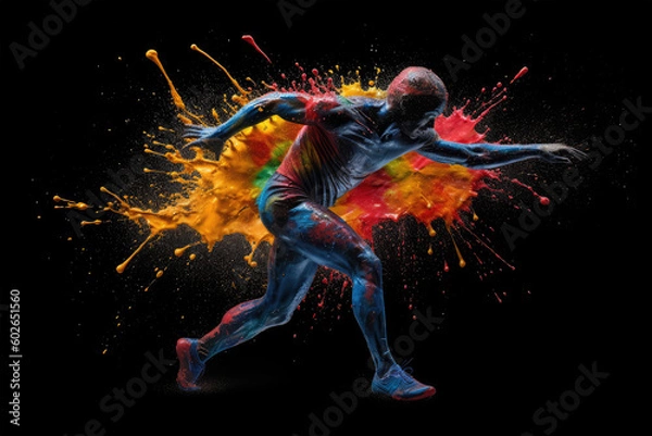Fototapeta runner jumping splash colorful background
