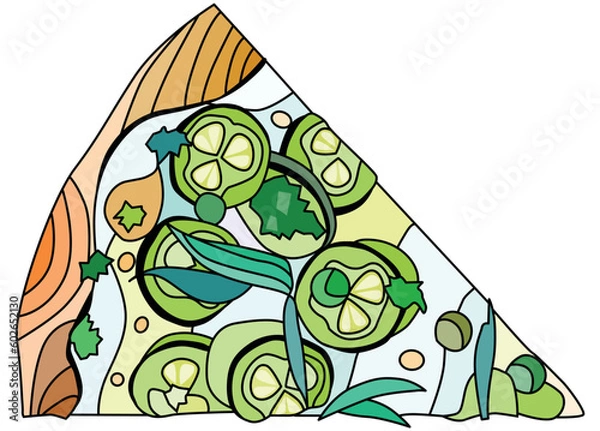 Fototapeta Slice of pizza, decorative zentangle vector illustration