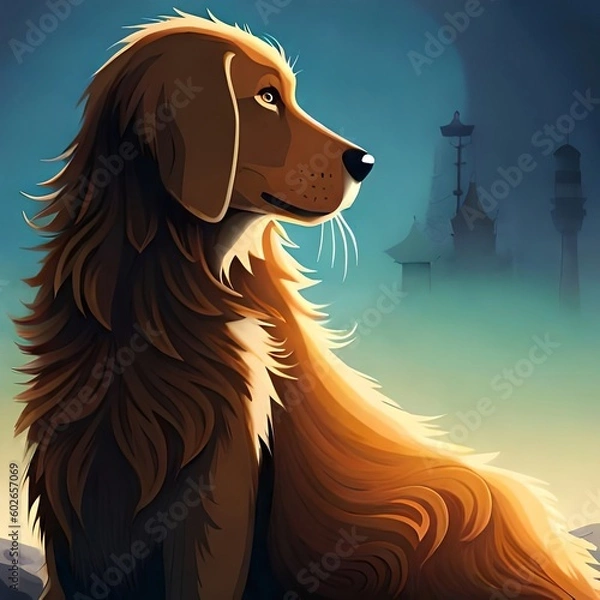 Fototapeta Cute cartoon puppy dog portrait created with Generative AI 