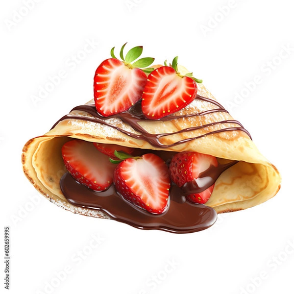 Fototapeta crepe filled with chocolate and strawberry isolated on transparent background