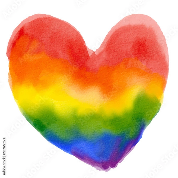Fototapeta Rainbow flag brush style in heart shape isolate on white background. Vector illustration.