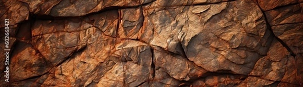 Obraz Dark red orange brown rock texture with cracks. Close-up. Rough mountain surface. Stone granite background for design. Nature. Wide. Panoramic.