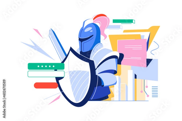 Obraz Knight in armor protects data with a password