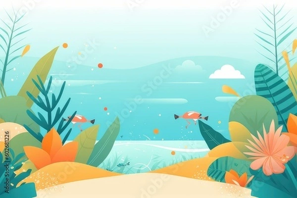 Fototapeta summer background with trees and sea. Generative AI