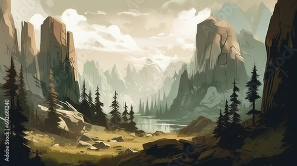 Obraz panorama of the mountains. Generative AI