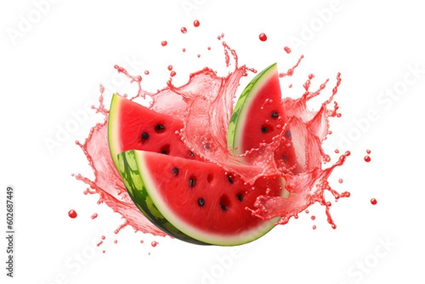 Fototapeta watermelon with watermelon juice splash isolated on transparent background