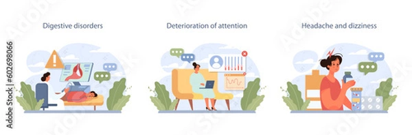 Fototapeta Nicotine withdrawal symptoms set. Common effects on character