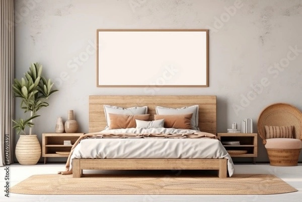 Fototapeta Generative AI Bedroom Interior Empty Frame Mock-up