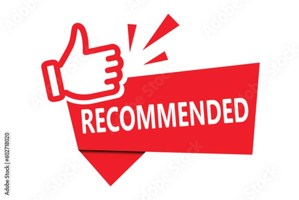 Fototapeta Banner Recommended with thumbs up. red vector illustration EPS10