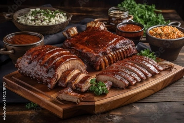 Fototapeta Ribs of varying kinds prepared for consumption. (Generative AI)