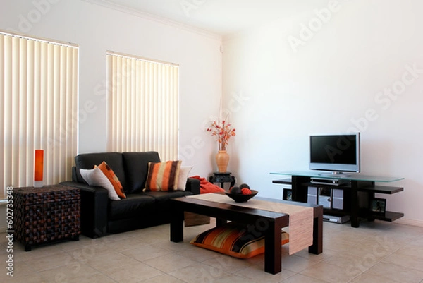 Fototapeta Modern Lounge Room with an orange and brown theme