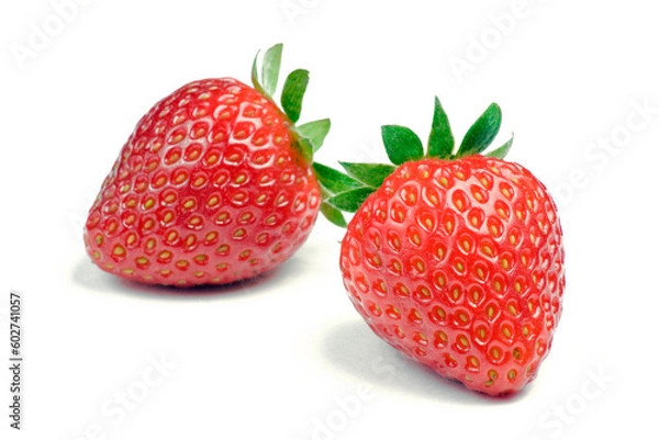 Obraz Two ripe strawberries on white background