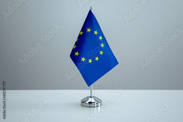 Obraz EU flag in a stand on table