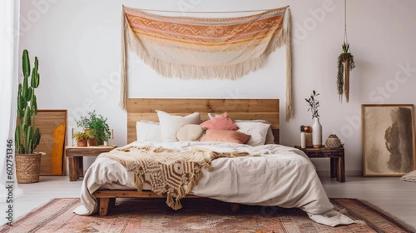 Fototapeta Boho style bedroom AI-generated