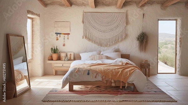 Fototapeta Boho style bedroom AI-generated