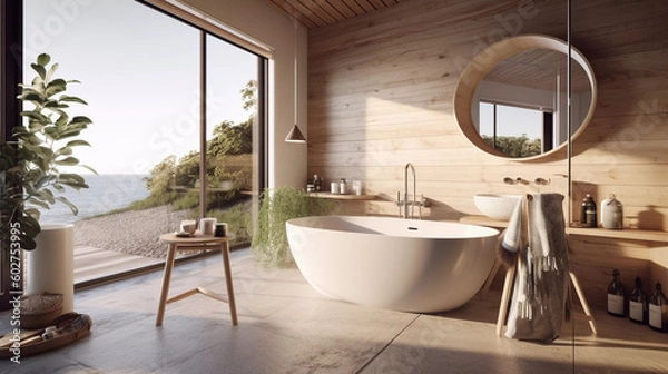 Obraz Modern scandinavian interior design bathroom AI-generated