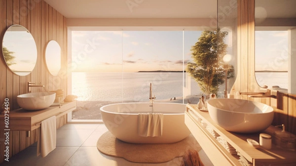 Fototapeta Modern scandinavian interior design bathroom AI-generated