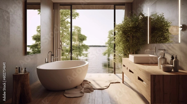 Fototapeta Modern scandinavian interior design bathroom AI-generated