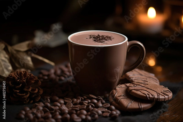 Obraz "Created with generative AI tools" Hot chocolat, coffee, tea, cup