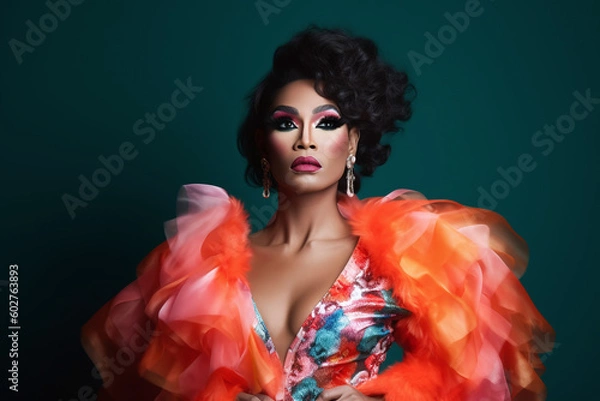 Obraz Beautiful Drag Queen in colorfull Outfit, made with generative AI