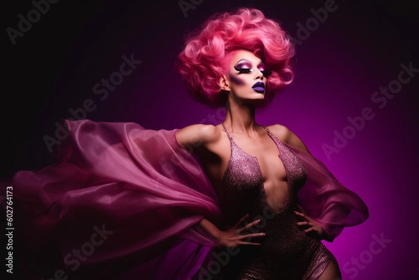 Obraz Beautiful Drag Queen in colorfull Outfit, made with generative AI