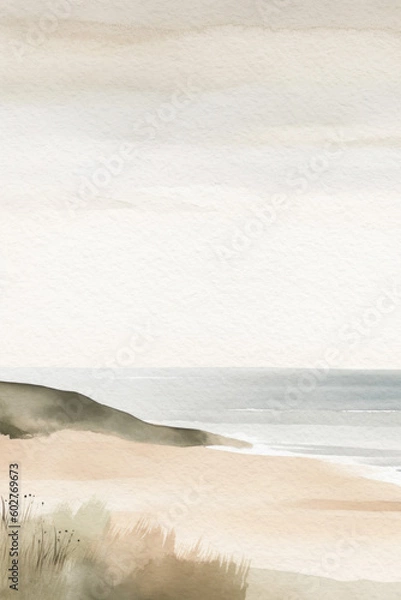 Obraz Beach and ocean watercolor landscape. Summer watercolor background. Generative AI.