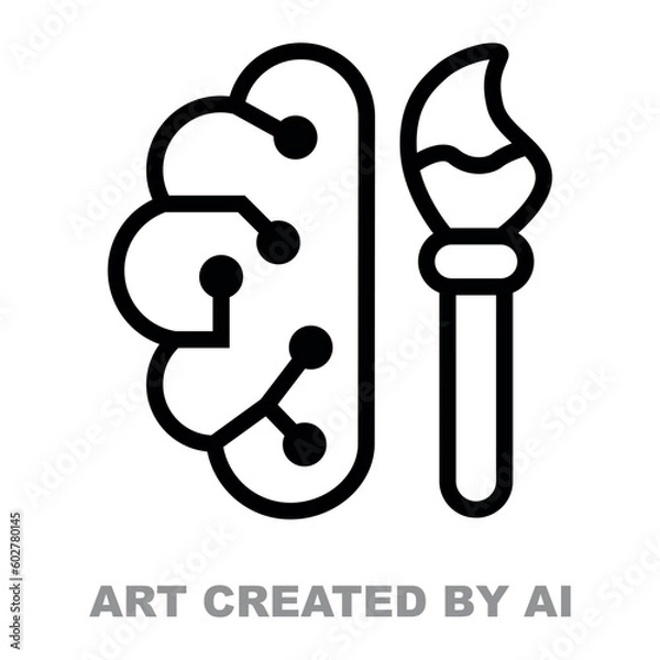 Obraz This vector graphic depicts a split image; with one side showing a detailed illustration of a brain hemisphere and the other side featuring a suspended paintbrush in motion. Symbolizing art generated 