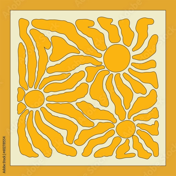 Fototapeta Matisse curves aesthetic. Groovy abstract patterns. Floral doodles, botanical art. Fashionable organic floral style of naive retro hippies of the 60-70s. Vector background pink blue orange