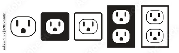 Fototapeta NEMA 5-15 grounded power outlet vector icon set, AC power plugs and sockets icon set , Power electric socket