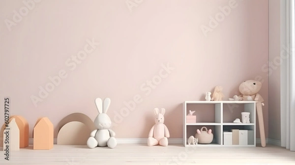 Fototapeta Minimalist Interior of modern living room 3D rendering, generative ai